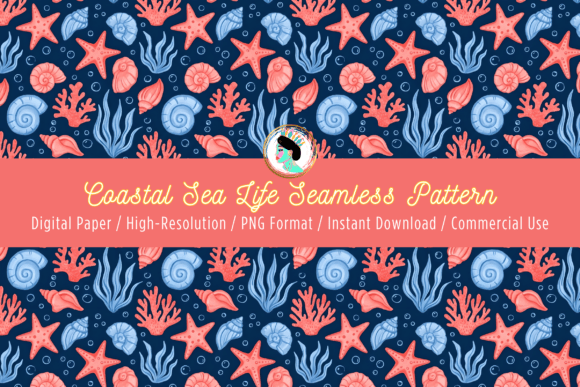 Coastal Sea Life Seamless Pattern PNG Guide