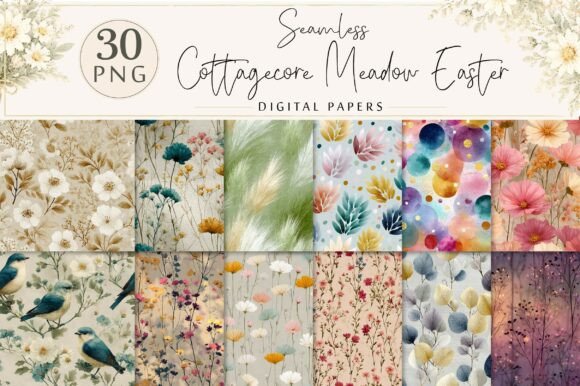 Cottagecore Meadow Easter Backgrounds: 30 Designs