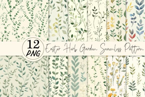 Easter Herb Garden Seamless Patterns for Spring