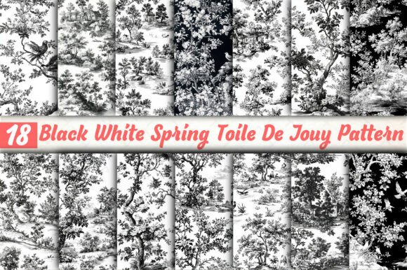 Elevating Modern Design with Black White Spring Toile De Jouy Pattern