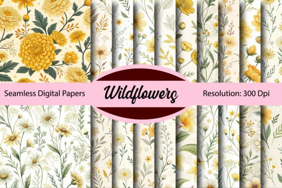 Evaluating Light Yellow Wildflowers Digital Paper for Professional Design Projects