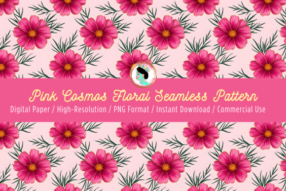 Pink Cosmos Floral Seamless Pattern PNG Guide