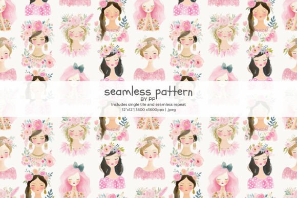 Pink Floral Girls Seamless Pattern Guide