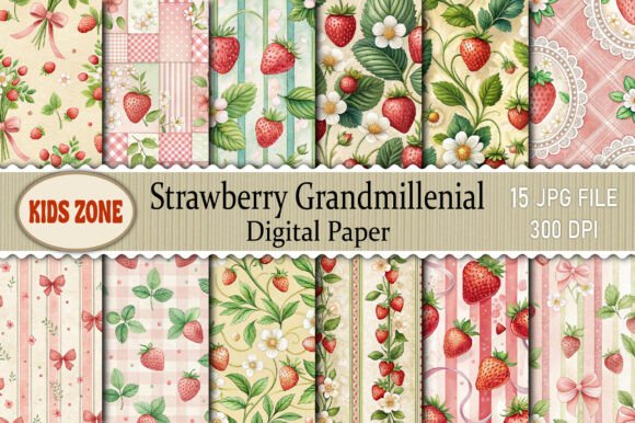 Revitalize Your Creative Projects with Strawberry Grandmillennial Digital Paper
