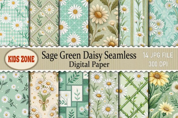 Sage Green Daisy Digital Paper for Creative Projects