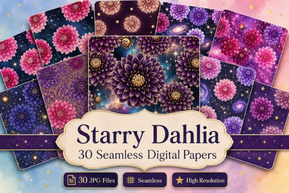 Unleashing Cosmic Creativity with the Starry Dahlia Seamless Digital Set
