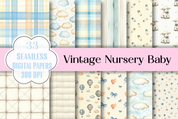 Vintage Nursery Baby Digital Paper for DIY Projects