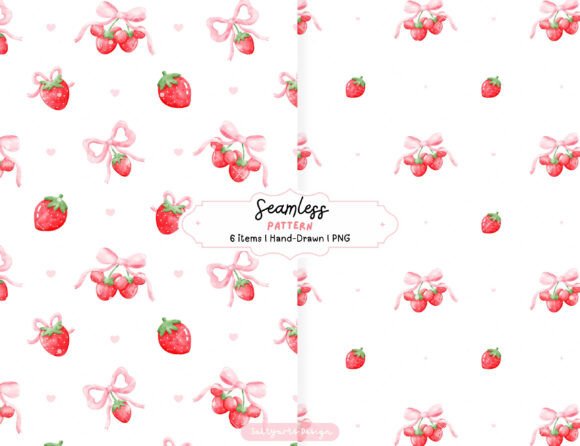 Watercolor Strawberry Bow Seamless Print Guide